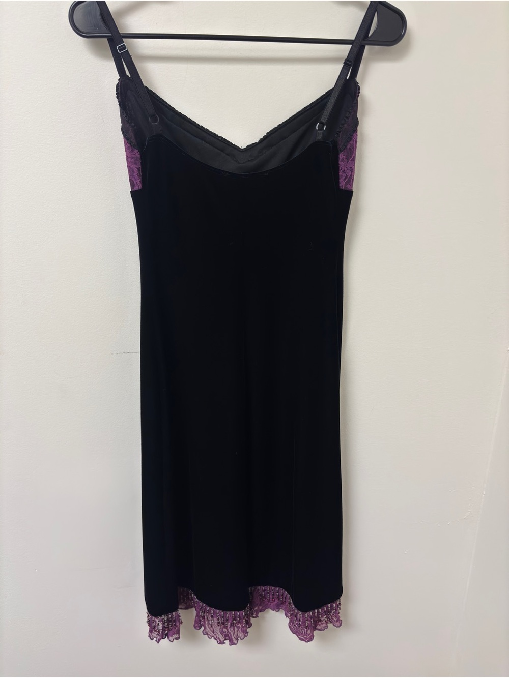Betsey Johnson Black Slip Dress with Pink & Purple Lace Accent - Picture 6 of 16